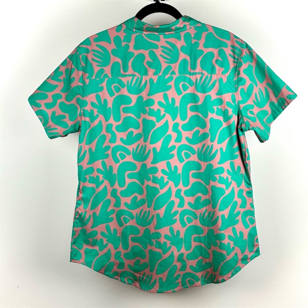 Wildfang The Essential Button-Up Shirt Womens Green Pink Abstract - Picture 4 of 7